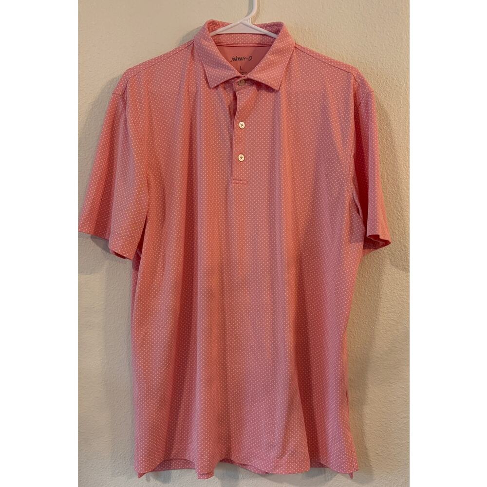 Johnnie-O Men’s Large Coral Pink Micro Print Performance Golf Polo Shirt